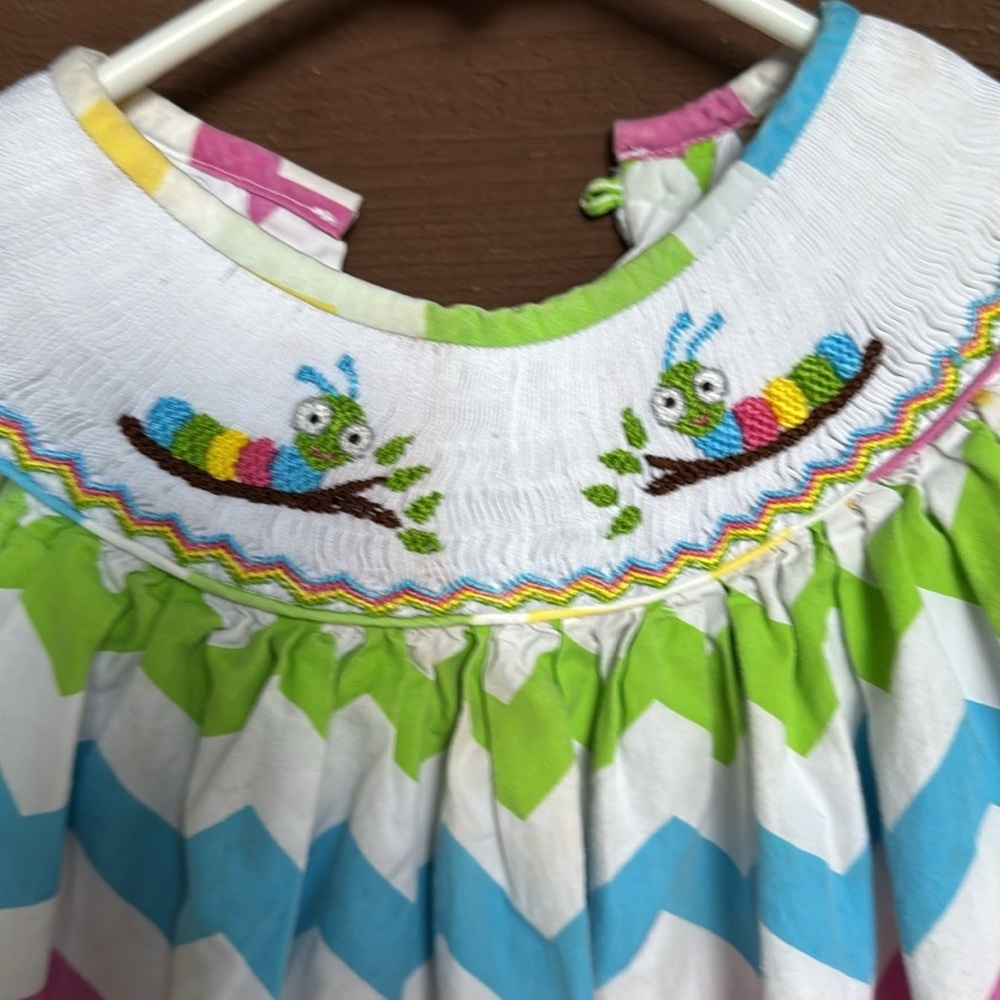 Calico Fine Children’s Clothes Caterpillar Chevron Dress size 12M - Picture 2 of 4